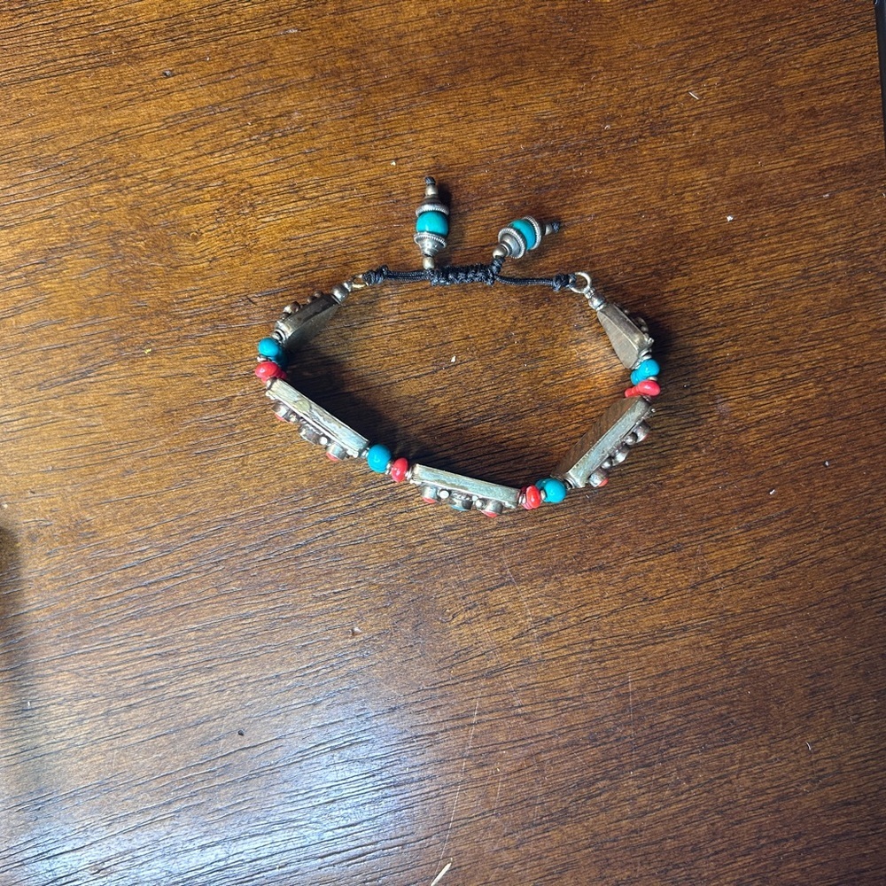 Turquoise and Red Beaded Bracelet - Picture 2 of 13